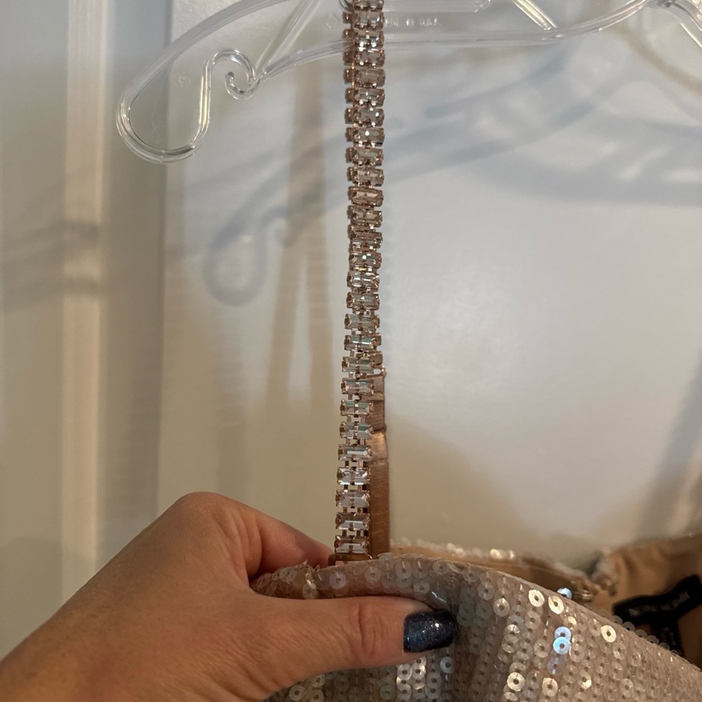 Nadine Merabi Lucinda Champaign Sequin Jumpsuit size 6 cocktail Party Prom - Picture 10 of 12
